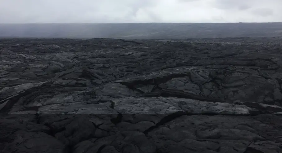 Expansive Kīlauea lava fields on the Big Island of Hawaiʻi, showing hardened black basalt from past volcanic eruptions
